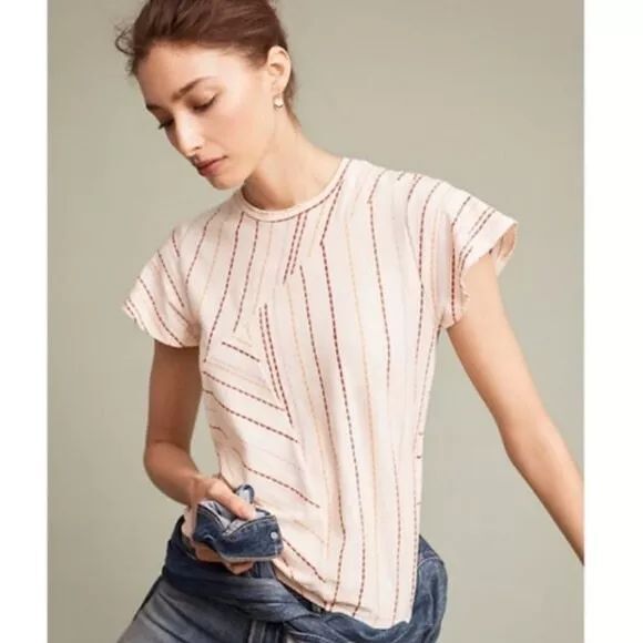 Anthropologie DOLAN Left Coast Collection Striped Balloon Tee XS Crewneck EUC A2 - Picture 1 of 6